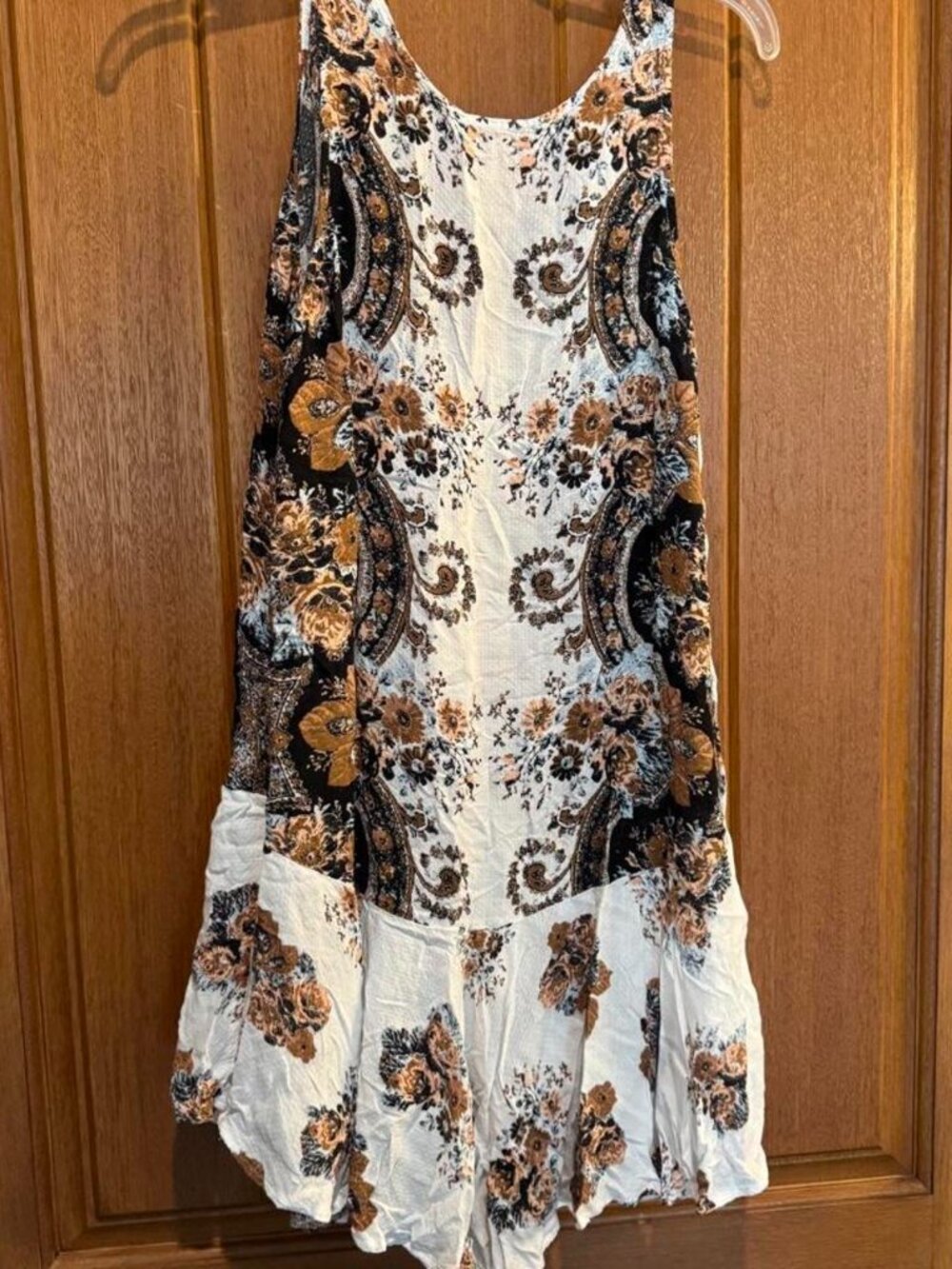 Paisley Floral Sleeveless Swing Mini Dress Boho Ruffled Hem